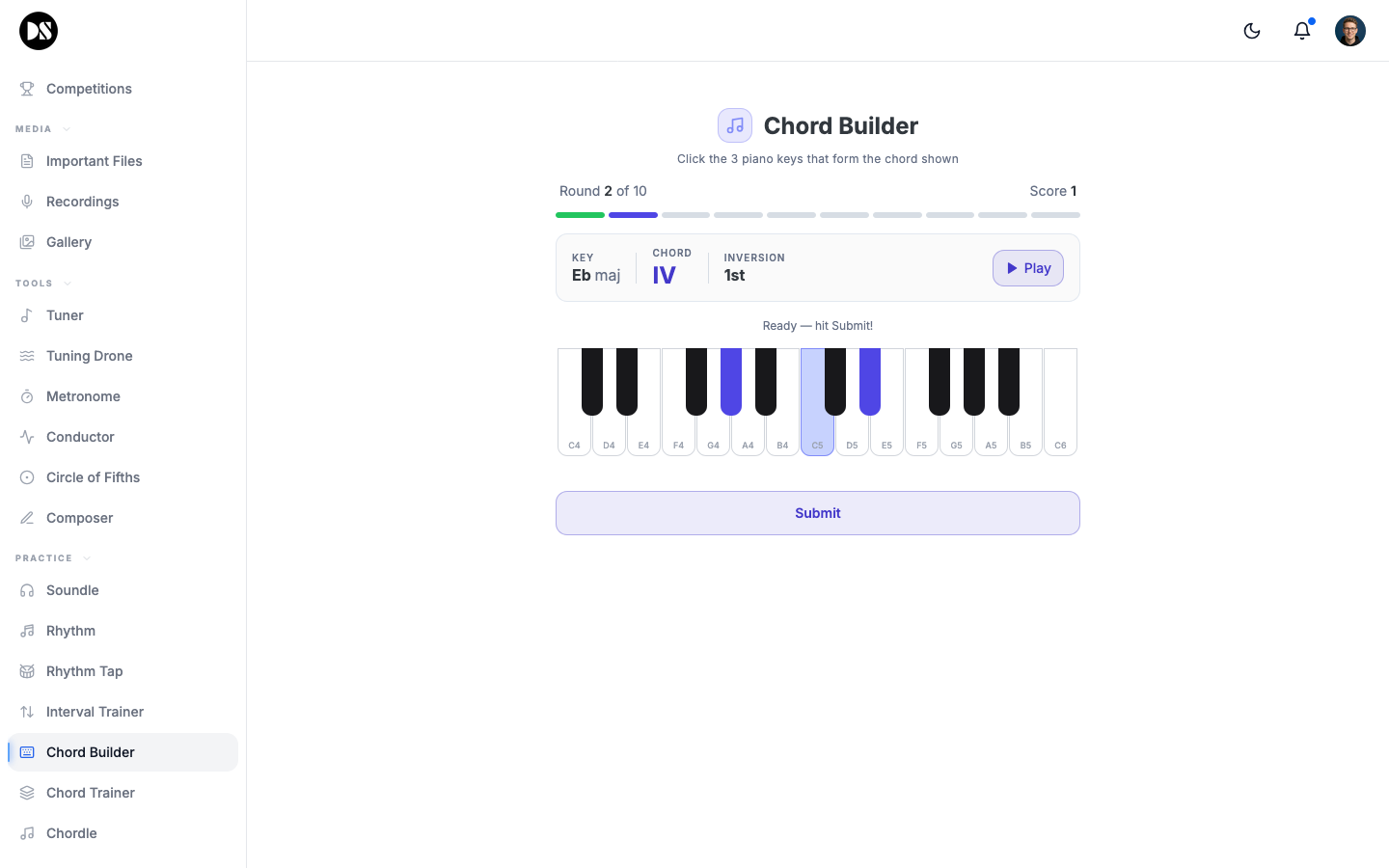 Chord Builder — build and identify chords by ear