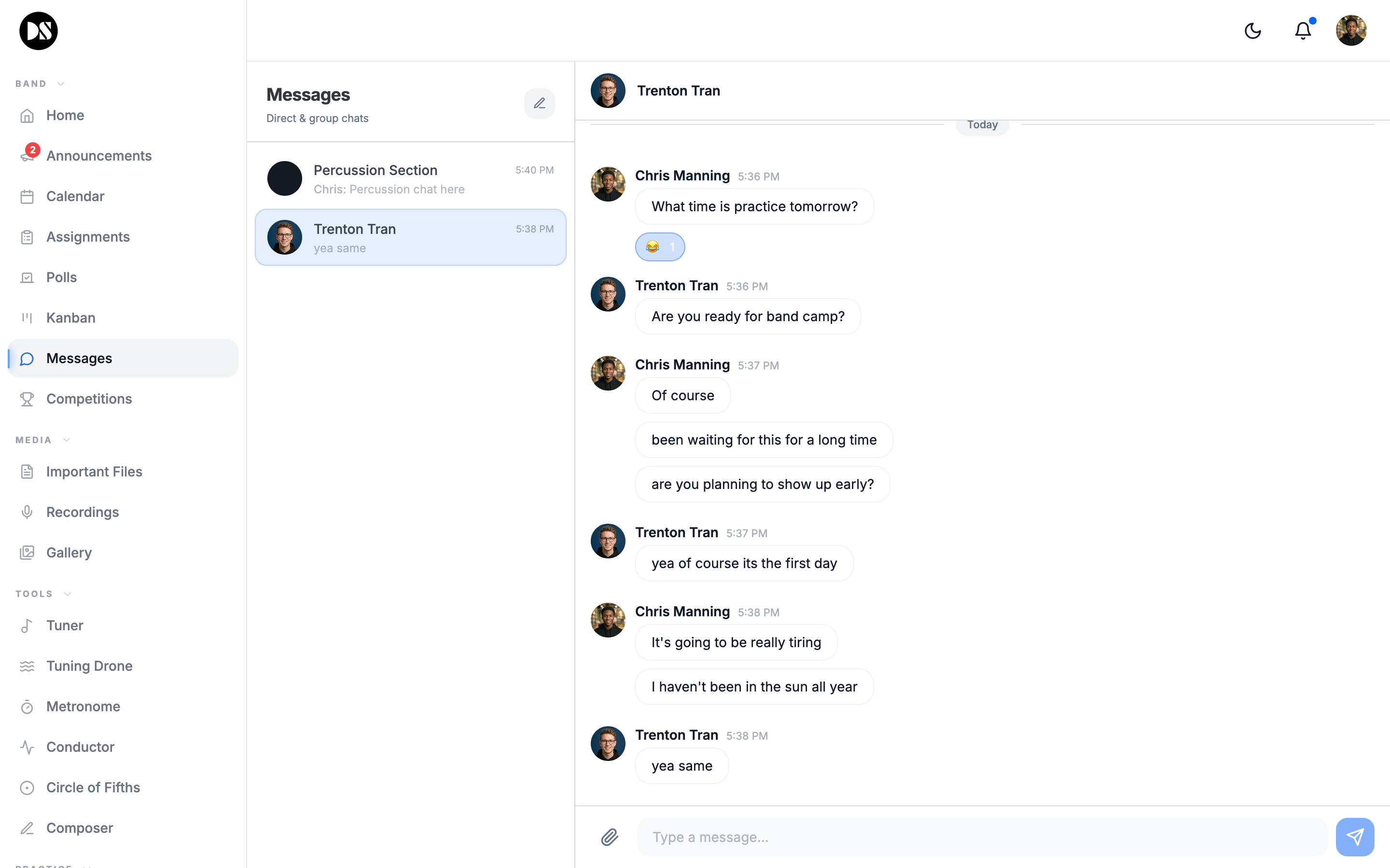 Messages — real-time direct & group conversations